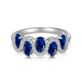 Anillo de plata S925 con diseño de onda y cinco circonitas azules de corte ovalado - US 6 / Zircón Azul (Acabado en Oro Blanco)
