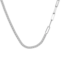 Collana asimmetrica in argento S925 con metà catena tennis e maglie a graffetta - Argento 925 / Argento