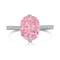 Lussuoso anello in argento 925 con zircone rosa ovale e pietre laterali scintillanti - US 6 / Rosa