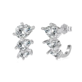 S925 sterling zilveren oorknopjes met drie verticale peervormige zirkonia steentjes - 925 zilver / Witgoud