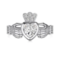 S925 silver Claddagh ring with heart-shaped stone and crown setting in silver finish - US 7 / Silver