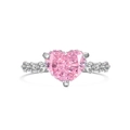 S925 sterling silver heart ring with a pink ice flower cut stone and white zircon - Size 8 / Heart-Shaped Ring (DY120980) / Pink