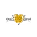 S925 sterling silver ring with large heart-shaped yellow gemstone and side accents - Size 6 / Heart-Shaped Ring (DY120980) / Yellow