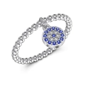 S925 sterling silver beaded ring with sparkling blue zircon evil eye charm pendant - US 6 / White Gold Blue Diamond (DY121009-S-W-BA)