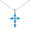Elegante collar de cruz de plata S925 con ópalos azules en gota y piedras de circón - Cruz de Ópalo Azul (DY190669-BU) / Plata 925