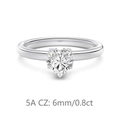 S925 sterling silver ring with 0.8ct heart-cut 5A CZ stone in a classic prong setting - Size 8 / White Gold Color (0.8CT)