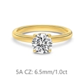 Polished S925 sterling silver ring in golden finish with 1ct round four-claw 5A cubic zirconia - Size 9 / 1 Carat Style (DY121324-S-K-WH) / Gold