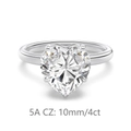 S925 silver heart ring featuring a 4ct 10mm 5A cubic zirconia solitaire stone - Size 5 / White Gold Color (1.5CT)