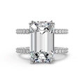 Anillo de plata S925 con piedra de corte esmeralda y diseño de doble banda pavé - Talla 6 / Anillo de corte esmeralda con banda de doble fila (DY120957) / Plateado