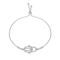 Hamsa Hand S925 sterling silver bracelet with evil eye and pavé zircon stones - 925 Silver / Platinum Color (DY150287-S-W-WH)