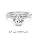 Macro shot of 2ct heart-cut 5A grade cubic zirconia on a 925 sterling silver band - Size 5 / White Gold Color (2CT)