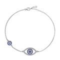 Eleganteres S925 Sterlingsilber Armband mit funkelnden blauen Zirkon Teufelsauge Anhängern - 925er Silber / Platin Blau Zirkonia (DY150283-S-W-BA)