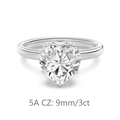 Macro view of 3ct heart-cut 5A grade cubic zirconia ring with 9mm stone detail - Size 5 / White Gold Color (3CT)