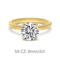 Golden S925 silver ring featuring 8mm 2ct 5A round cubic zirconia in four-claw setting - Size 5 / 2 Carat Style (DY121326-S-K-WH) / Gold