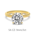 Classic 9mm 3ct 5A cubic zirconia solitaire ring with golden four-prong silver band - Size 5 / 3 Carat Style (DY121328-S-K-WH) / Gold