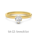 Golden heart-shaped S925 silver ring featuring a 0.5ct 5A grade cubic zirconia - Size 5 / Gold (0.5CT)