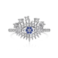 S925 sterling zilveren boze oog ring met blauwe en witte zirkonia en een stijlvol design - 925 zilver / Witgouden Ring (DY121028-S-W-BA)