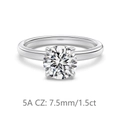 S925 silver ring featuring a 7.5mm 1.5ct round four-prong cubic zirconia solitaire - Size 5 / 1.5 Carat White Gold Style (DY121325-S-W-WH) / White Gold