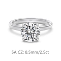 Classic S925 sterling silver ring with 2.5ct 8.5mm round cut 4-prong zircon stone - Size 5 / 2.5 Carat White Gold Style (DY121327-S-W-WH) / White Gold