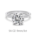 Elegant S925 silver ring featuring a 9mm 3ct 5A cubic zirconia in a 4-prong setting - Size 5 / 3 Carat White Gold Style (DY121328-S-W-WH)