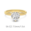 Golden S925 silver heart ring with 1.5ct 5A cubic zirconia solitaire stone - Size 5 / Gold (1.5CT)