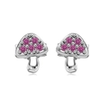 S925 sterling silver mushroom stud earrings with pink cubic zirconia inlay - 925 Silver / White Gold With Rose Red Zircon