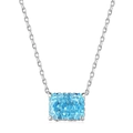 S925 sterling silver necklace with radiant cut ice blue zircon pendant for women - Blue Zirconia Necklace (NE190064-S-W-LB)