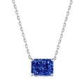 S925 sterling silver necklace featuring a rectangular blue zircon pendant in four-prong setting - Dark Blue Zirconia Necklace (NE190064-S-W-BU)