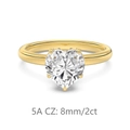 Golden heart-shaped S925 silver ring featuring 2ct 8mm 5A cubic zirconia crystal - Size 5 / Gold (2CT)