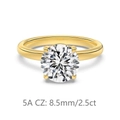 Classic gold finish S925 silver ring featuring a 2.5ct 5A round cubic zirconia - Size 5 / 2.5 Carat Style (DY121327-S-K-WH) / Gold