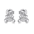 Orecchini a perno a forma di orso in argento S925 con zircone lucido incastonato - Argento 925 / Oro Bianco
