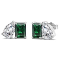 S925 sterling silver emerald cut green and pear white stone stud earrings variant - White Gold Plated Green Zirconia Earrings (DY1D0449-S-W-SP)