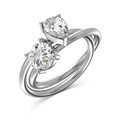 Exquisito anillo de plata S925 con cristales de talla pera y redonda en doble banda - Plata/Zirconia Blanca (Pera-Redondo Toi et Moi)