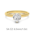 S925 sterling silver heart ring with 1ct golden finish and 5A cubic zirconia - Size 5 / Gold (1CT)