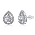 Elegant S925 sterling silver pear cut zircon stud earrings with sparkling halo detail - Platinum Waterdrop Stud Earrings (DY1D0289) / 925 Silver