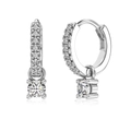 Orecchini a cerchio in argento S925 con doppio pave e pendente in zircone rotondo - Argento 925 / Argento