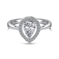 Elegant S925 sterling silver ring with halo-set pear-shaped zircon and polished band - Platinum Waterdrop Ring (DY120815-Size 8) / 925 Silver