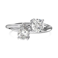 S925 sterling silver bypass ring with pear and round cut clear stones in silver finish - US 8 / Silver