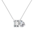 Collier en argent 925 avec cristaux taille émeraude et poire en pierres doubles - Collier Zirconia Clair Plaqué Or Blanc (DY191086-S-W-BC)
