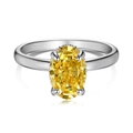 Anello in argento sterling S925 con zircone giallo ovale 6x9mm taglio ghiaccio e fascia - US 5 / Oro Bianco Con Zircone Giallo