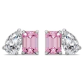 Boucles d'oreilles en argent S925 avec pierre émeraude rose et goutte de cristal clair - Boucles d'Oreilles Zirconia Rose Plaqué Or Blanc (DY1D0449-S-W-BF)