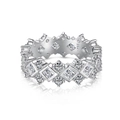 Vintage S925 sterling silver ring with geometric cubic zirconia inlays and a silver finish - Geometric Rhombus Intertwined Style (DY120970-S-W-WH)