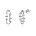 S925 sterling silver paperclip style stud earrings with rectangular cubic zirconia - 925 Silver / Earrings-Silver White Stone (DY1D0336)