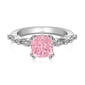 Französischer S925 Silberring mit rosa Zirkonia im Kissenschliff und weißen Steinen - US 5 / Rosa (DY121115-S-W-BF)