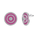 S925 sterling silver stud earrings with pink and white cubic zirconia crystals - Rose Red Zirconia Silver Stud