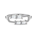 Double-layered S925 sterling silver ring featuring rectangle zircons and braided texture - Size 6 / 925 Silver / Ring-Silver White Stone (DY120969)