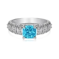 S925 silver ring with sky blue cushion cut zircon and micro-paved side stones - Size 5 / Cushion Cut Style (DY121114) / Silver White (Blue Zirconia)