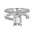 Anello a doppio strato in argento S925 con gemma taglio smeraldo e pavé di diamanti - US 6 / Argento