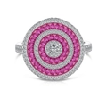 Luxurious S925 silver ring with concentric pink baguette stones and pavé set diamonds - US 6 / Platinum Rose Red Zirconia Ring Size 6