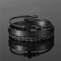 Men's 3-piece black stainless steel bracelet set with cross and engraved scripture - Black 3-Piece Set